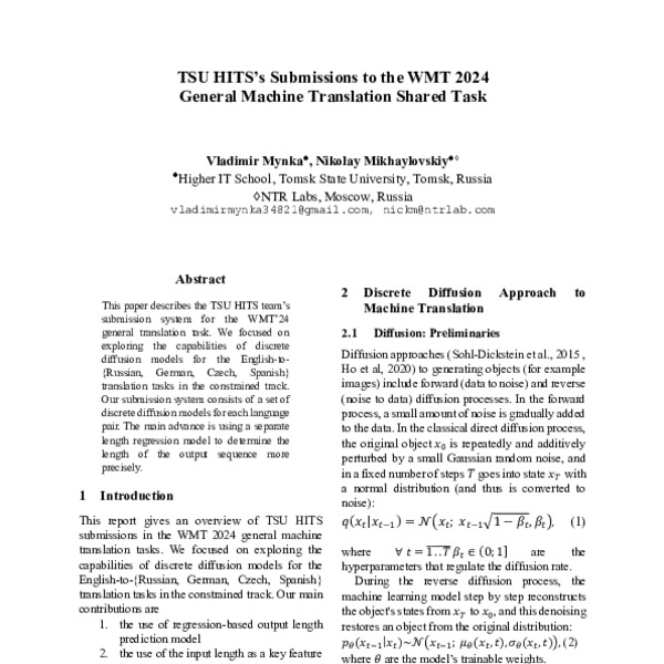 TSU HITS’s Submissions to the WMT 2024 General Machine Translation ...