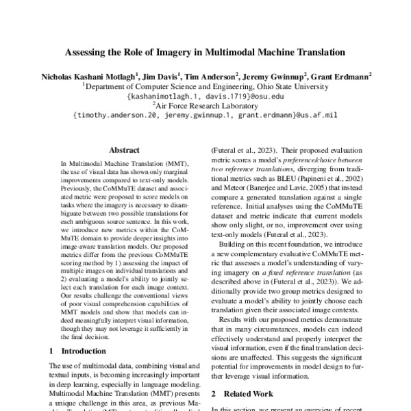 Assessing the Role of Imagery in Multimodal Machine Translation - ACL ...