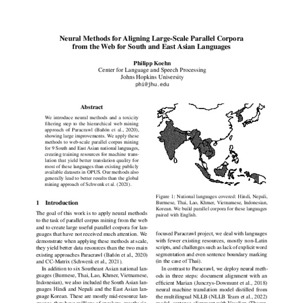 Neural Methods for Aligning Large-Scale Parallel Corpora from the Web ...