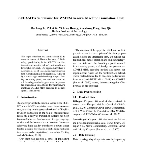 SCIR-MT’s Submission for WMT24 General Machine Translation Task - ACL ...