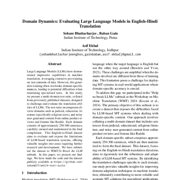 Domain Dynamics: Evaluating Large Language Models in English-Hindi ...