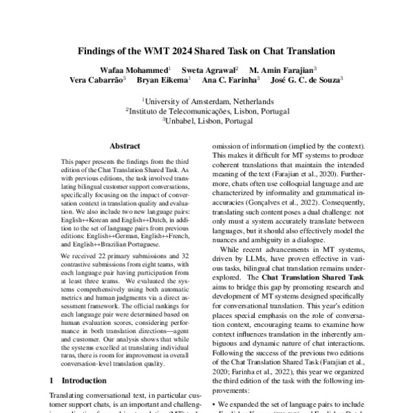 Findings of the WMT 2024 Shared Task on Chat Translation - ACL Anthology