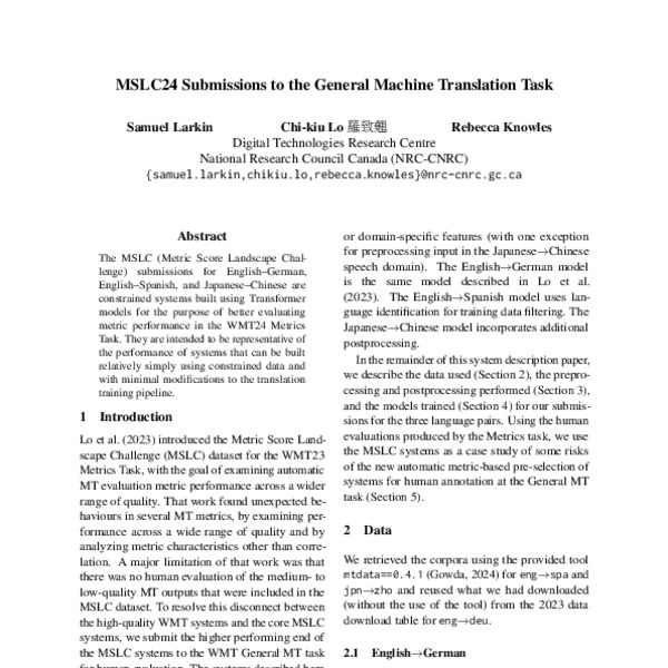 MSLC24 Submissions to the General Machine Translation Task - ACL Anthology
