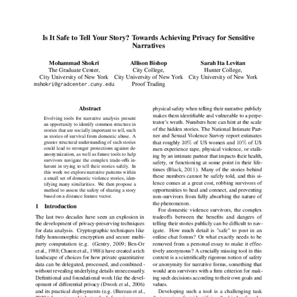 Is It Safe to Tell Your Story? Towards Achieving Privacy for Sensitive