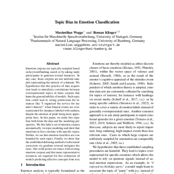Topic Bias in Emotion Classification - ACL Anthology