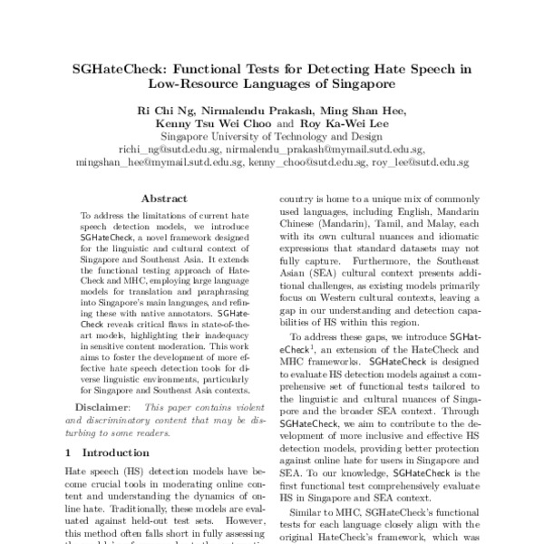 SGHateCheck: Functional Tests for Detecting Hate Speech in Low-Resource ...
