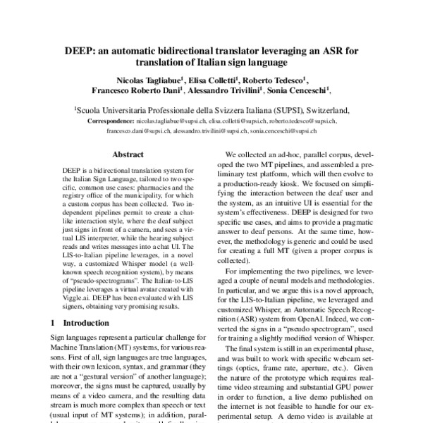 DEEP: an automatic bidirectional translator leveraging an ASR for ...