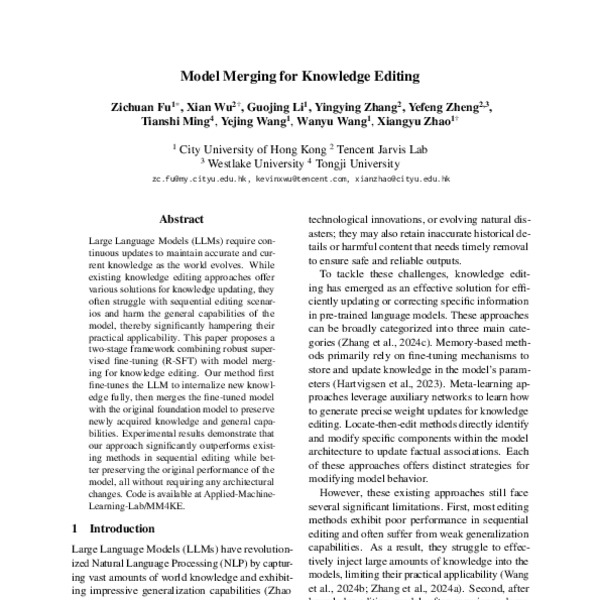 Model Merging for Knowledge Editing - ACL Anthology