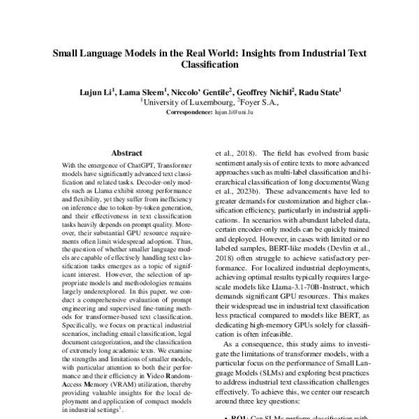 Small Language Models in the Real World: Insights from Industrial Text ...