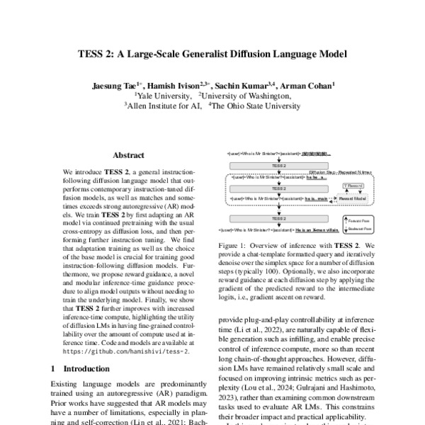 TESS 2: A Large-Scale Generalist Diffusion Language Model - ACL Anthology