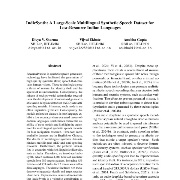 IndicSynth: A Large-Scale Multilingual Synthetic Speech Dataset for Low ...