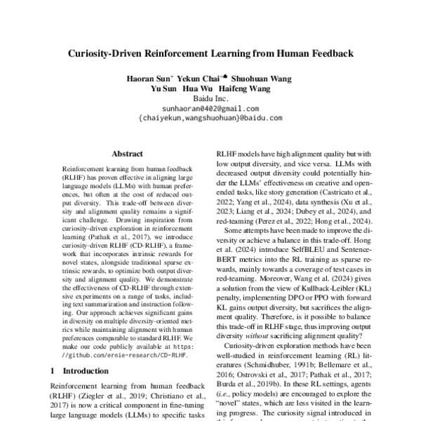 Curiosity-Driven Reinforcement Learning from Human Feedback - ACL Anthology