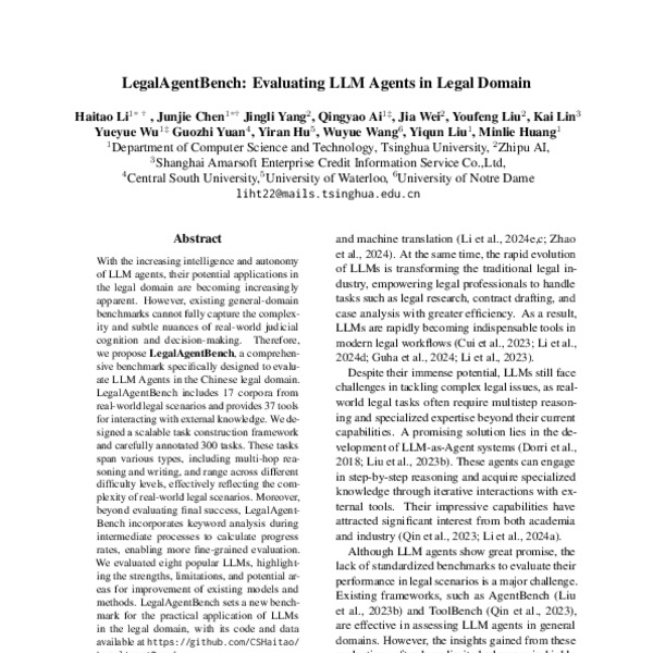 LegalAgentBench: Evaluating LLM Agents in Legal Domain - ACL Anthology