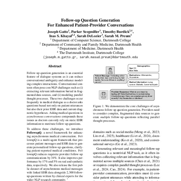Follow-up Question Generation For Enhanced Patient-Provider ...