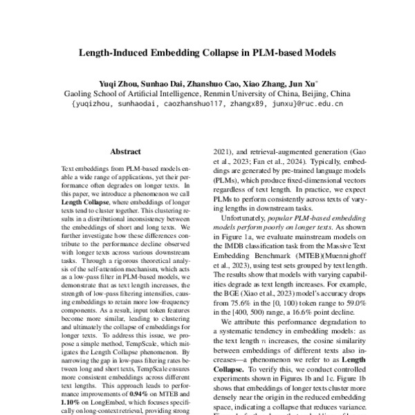 Length-Induced Embedding Collapse in PLM-based Models - ACL Anthology