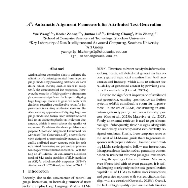 𝒜3: Automatic Alignment Framework for Attributed Text Generation - ACL ...