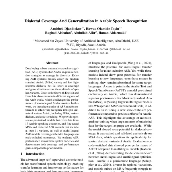 Dialectal Coverage And Generalization in Arabic Speech Recognition ...