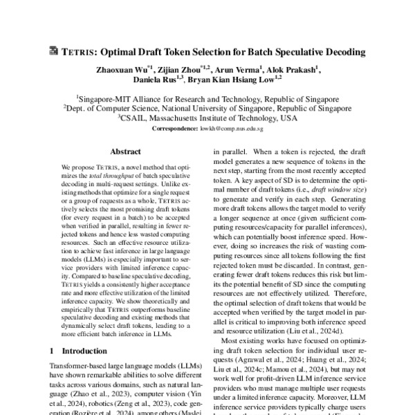 TETRIS: Optimal Draft Token Selection for Batch Speculative Decoding ...