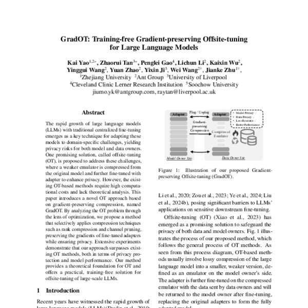 GradOT: Training-free Gradient-preserving Offsite-tuning for Large ...
