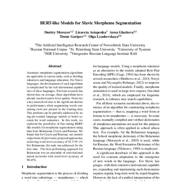 BERT-like Models for Slavic Morpheme Segmentation - ACL Anthology