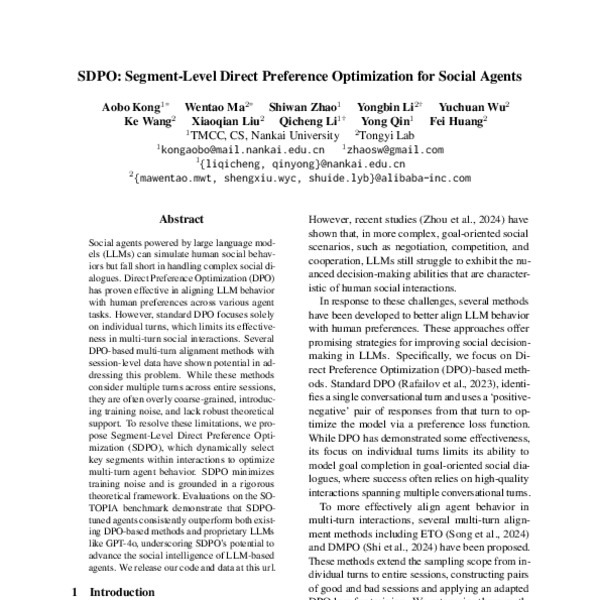 SDPO: Segment-Level Direct Preference Optimization for Social Agents ...