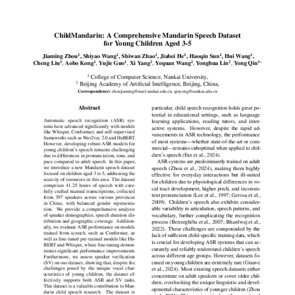 ChildMandarin: A Comprehensive Mandarin Speech Dataset for Young ...