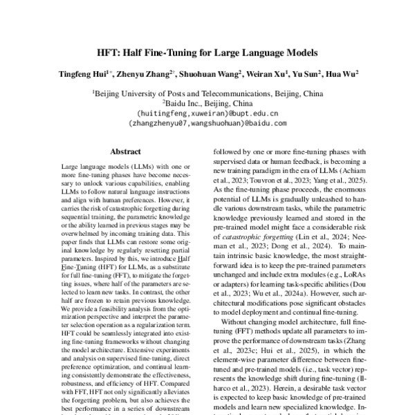 HFT: Half Fine-Tuning for Large Language Models - ACL Anthology