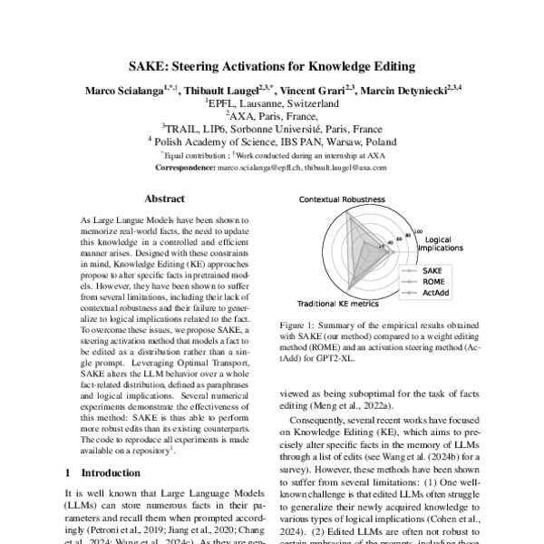 SAKE: Steering Activations for Knowledge Editing - ACL Anthology