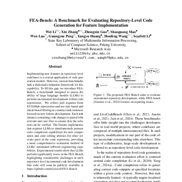 FEA-Bench: A Benchmark for Evaluating Repository-Level Code Generation ...