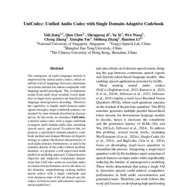 UniCodec: Unified Audio Codec with Single Domain-Adaptive Codebook ...