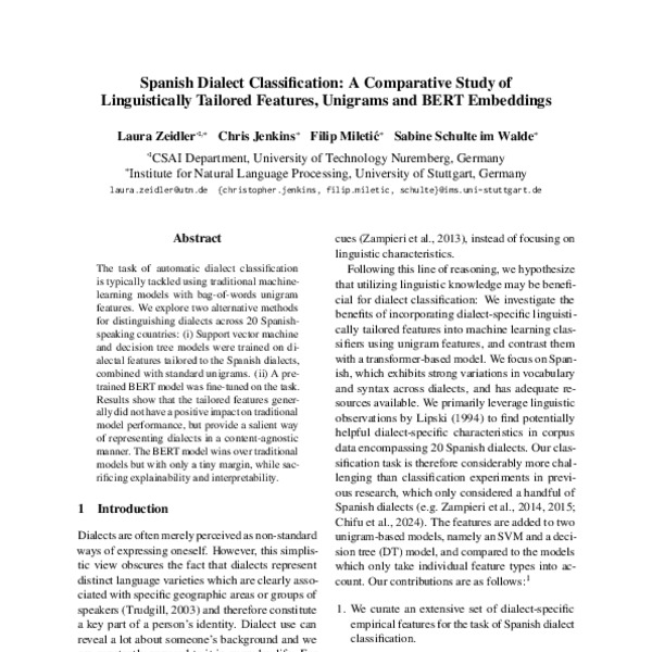 Spanish Dialect Classification: A Comparative Study of Linguistically ...