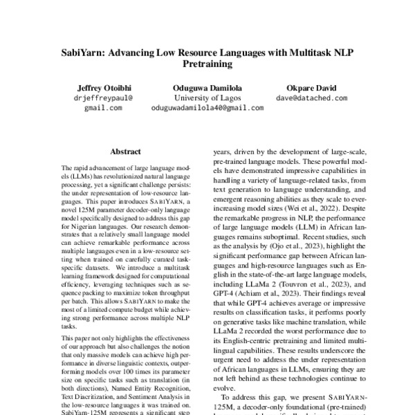 SabiYarn: Advancing Low Resource Languages with Multitask NLP ...