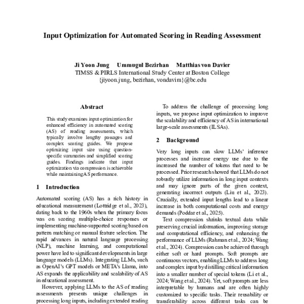 Input Optimization for Automated Scoring in Reading Assessment - ACL ...