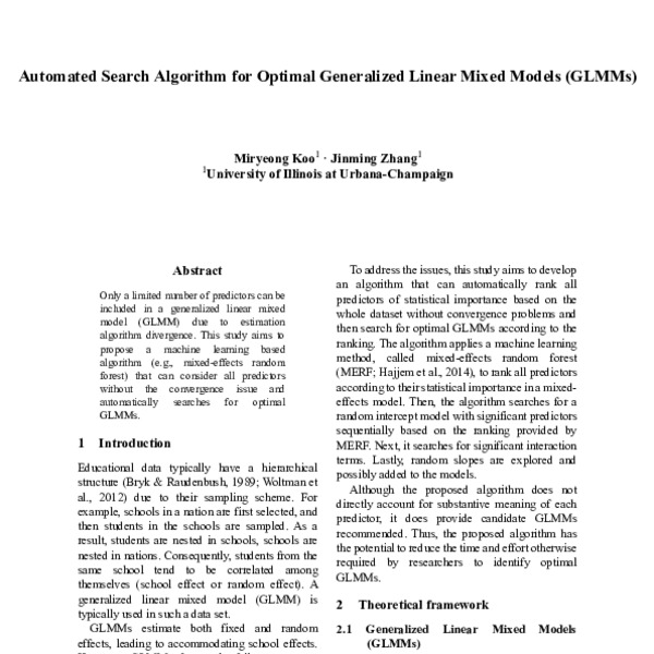 Automated search algorithm for optimal generalized linear mixed models ...