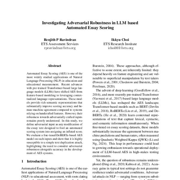 Investigating Adversarial Robustness in LLM-based AES - ACL Anthology
