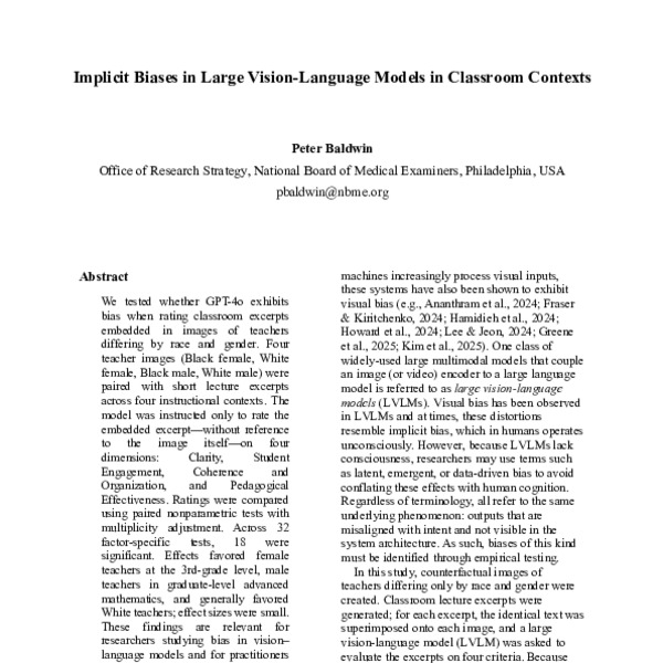 Implicit Biases in Large Vision–Language Models in Classroom Contexts ...