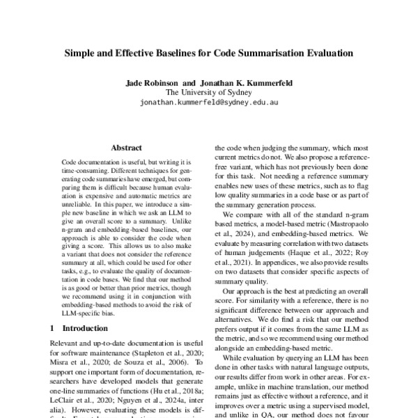 Simple and Effective Baselines for Code Summarisation Evaluation - ACL ...