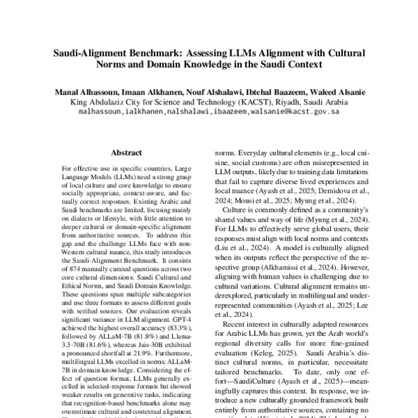 Saudi-Alignment Benchmark: Assessing LLMs Alignment with Cultural Norms ...