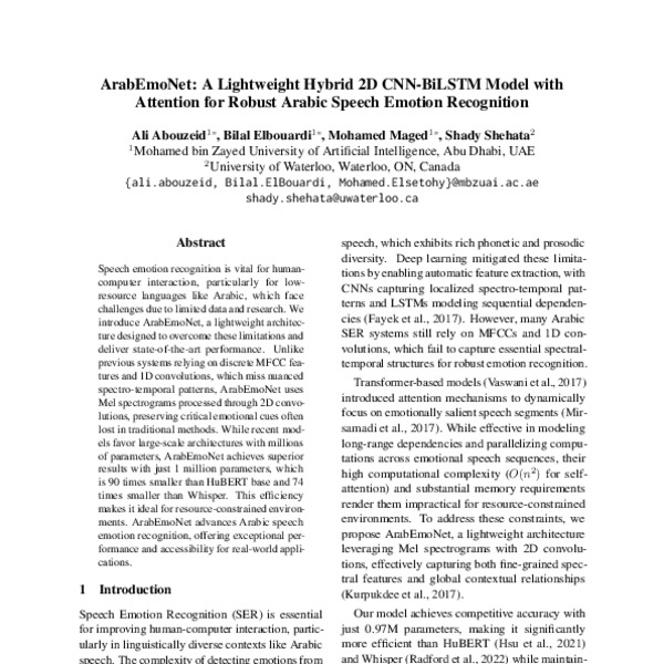 ArabEmoNet: A Lightweight Hybrid 2D CNN-BiLSTM Model with Attention for ...