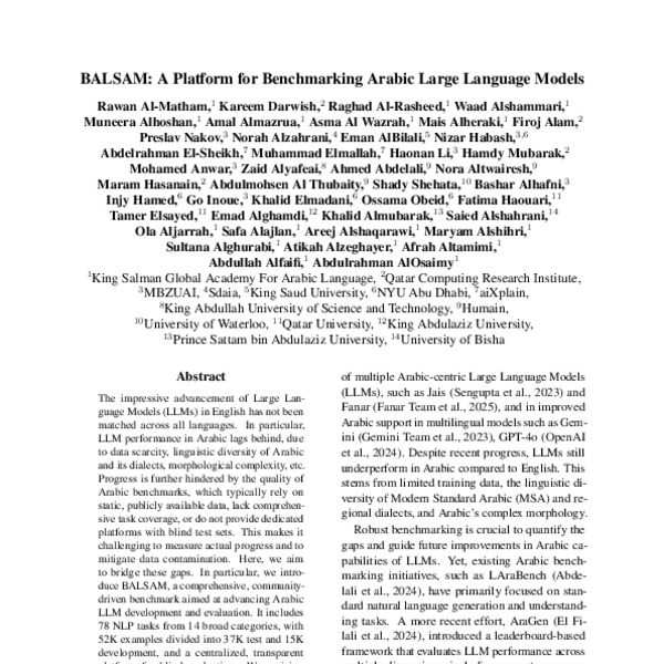 BALSAM: A Platform for Benchmarking Arabic Large Language Models - ACL ...