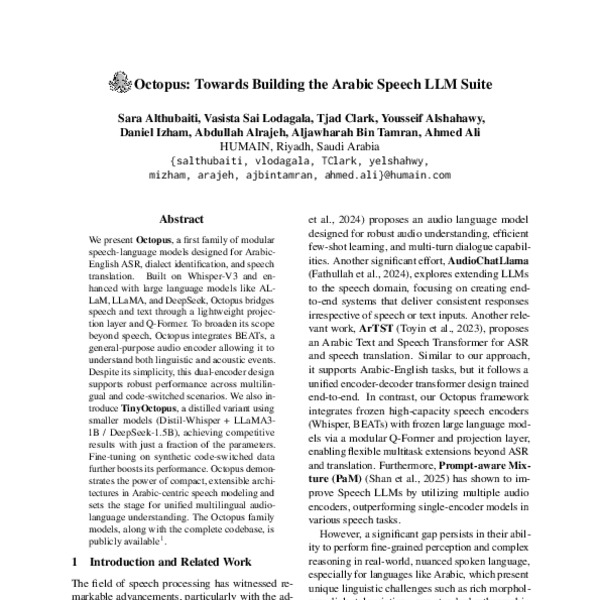 Octopus: Towards Building the Arabic Speech LLM Suite - ACL Anthology