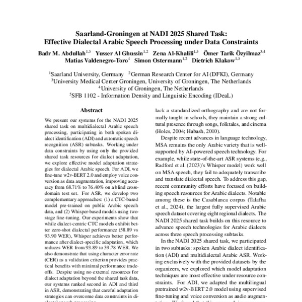 Saarland-Groningen at NADI 2025 Shared Task: Effective Dialectal Arabic ...