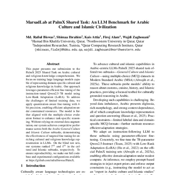 MarsadLab at PalmX Shared Task: An LLM Benchmark for Arabic Culture and ...