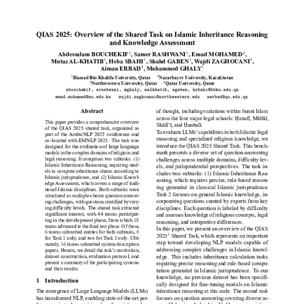 QIAS 2025: Overview of the Shared Task on Islamic Inheritance Reasoning ...
