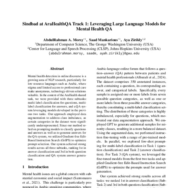 Sindbad at AraHealthQA Track 1: Leveraging Large Language Models for ...