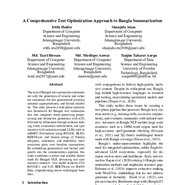 A Comprehensive Text Optimization Approach to Bangla Summarization ...