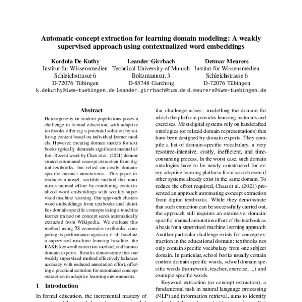 Automatic concept extraction for learning domain modeling: A weakly ...