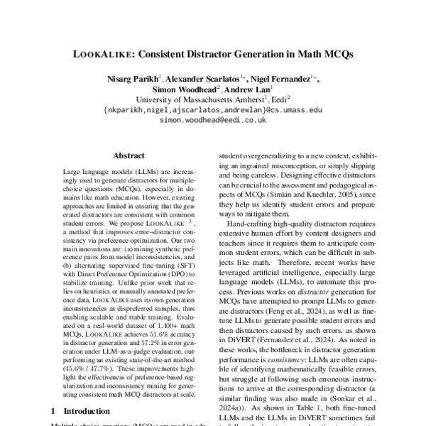 LookAlike: Consistent Distractor Generation in Math MCQs - ACL Anthology