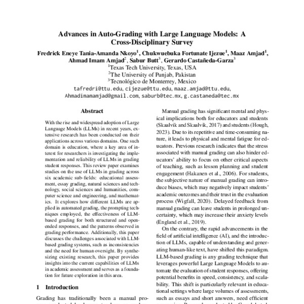 Advances in Auto-Grading with Large Language Models: A Cross ...