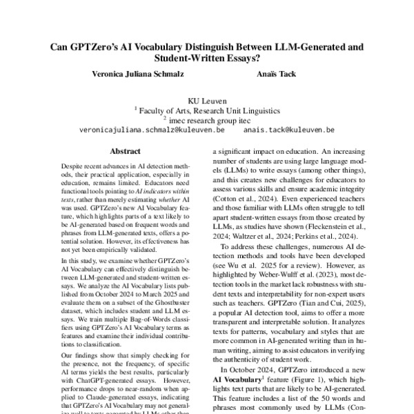 Can GPTZero’s AI Vocabulary Distinguish Between LLM-Generated and ...